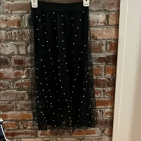 Sheer Black Skirt with Pearl Accents - Picture 1 of 5